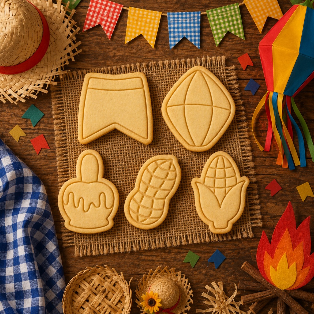 Kit Cortador de Biscoito 3D Festa Junina 2026 V2 | 5 Peças