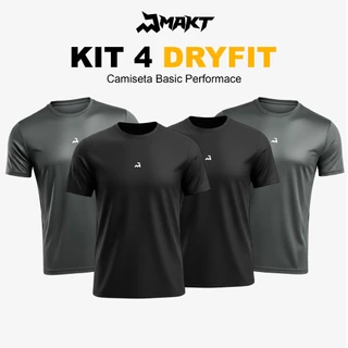 Kit 4 Camiseta Dry Masculina Fitness Academia Corrida CrossFit Poliester Premium Esporte
