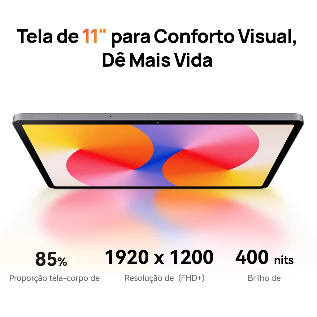 Tela de 11 polegadas do tablet HUAWEI exibindo cores vibrantes com detalhes de resolução FHD+ e 400 nits