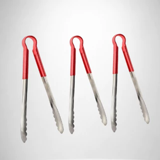 Kit 3 Pegador Pinça De Inox Para Alimento 30 Cm Cabo Vermelho Cozinha Churrasco Buffet Casa Gourmet