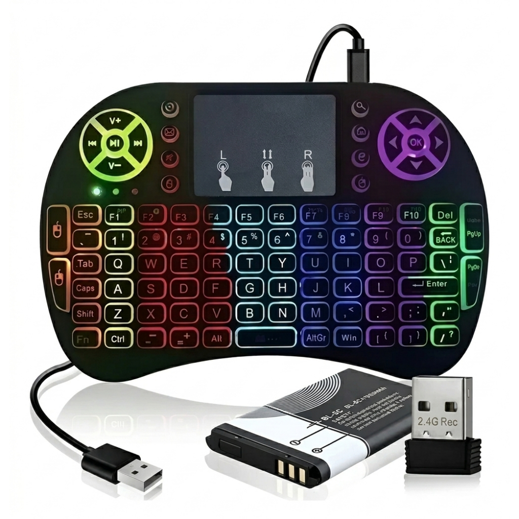 Mini Teclado Wireless Bluetooth Touchpad LED Smart TV TV Box Android ...