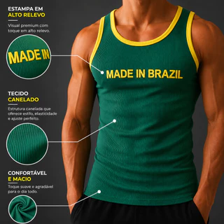 Regata Americana Brasil Camiseta Slim Canelada Masculina Premium