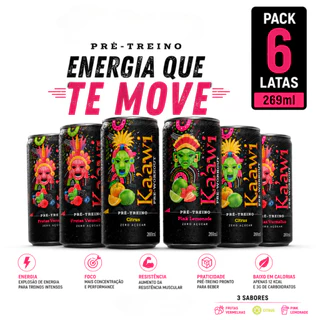 Pré Treino Pronto para Beber Ka`awi Strength Nutrition - Kit 6 Latas de 269ml