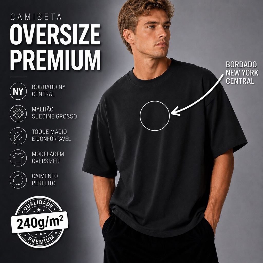 Camiseta Oversized New York Bordado Malha Grossa e Confortável