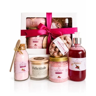 Kit presente SPA completo+Vela aromática+Geleia de banho+Sais de banho+Escalda pés+Sabonete Massageador