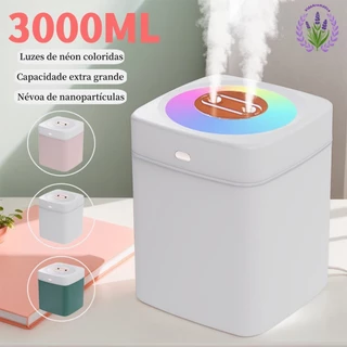 Umidificador de Ar Grande 3000ml Saída Dupla de Névoa Névoa Regulável Luzes LED Coloridas Silencioso para Quarto