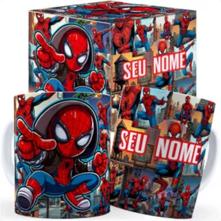 Caneca Personalizada do Homem Aranha Com Nome - Caixa Personalizada