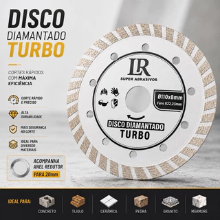 Disco De Corte Para Esmerilhadeira Lixadeira 110x22,23mm Turbo Diamantado Cortar Mármore E Granito