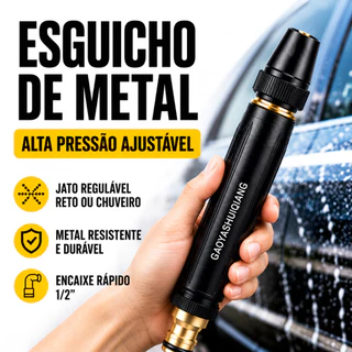 Esguicho de Metal Alta Pressão Ajustável para Mangueira 1/2" Bico Pulverizador para Lavagem de Carros Jardim Quintal