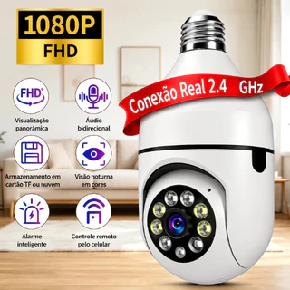 Câmeras Wifi Ip 360° Giratória Lâmpada Sem fio Prova D’água de segurança full HD Visão Noturna com app V720