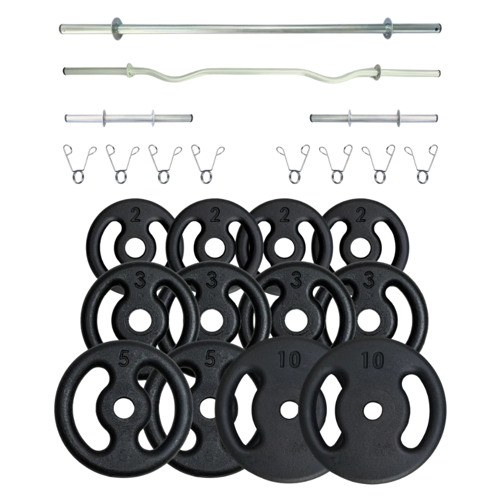 Kit 28kg Anilhas Barras Retas W + Presilhas