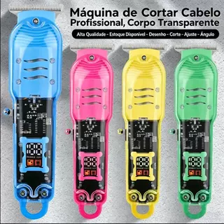 Máquina de Cortar Cabelo Profissional Sem Fio LCD transparente– Barbeador Elétrico Transparente para Homens MM