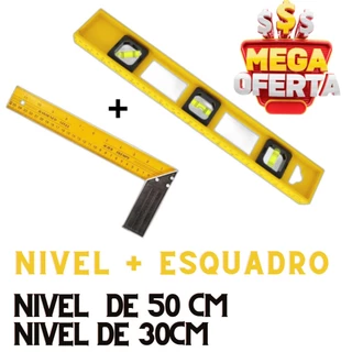 Esquadro Régua Carpinteiro Pedreiro Metálico Aço Profissional e Nível Polímetro Pedreiro.