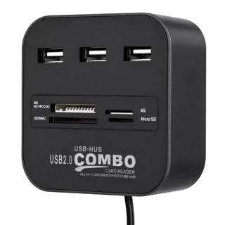 Hub USB 2.0 3 Portas com Leitor de Cartão de Memória SD Micro SD Cabo 45cm Knup HB-T58