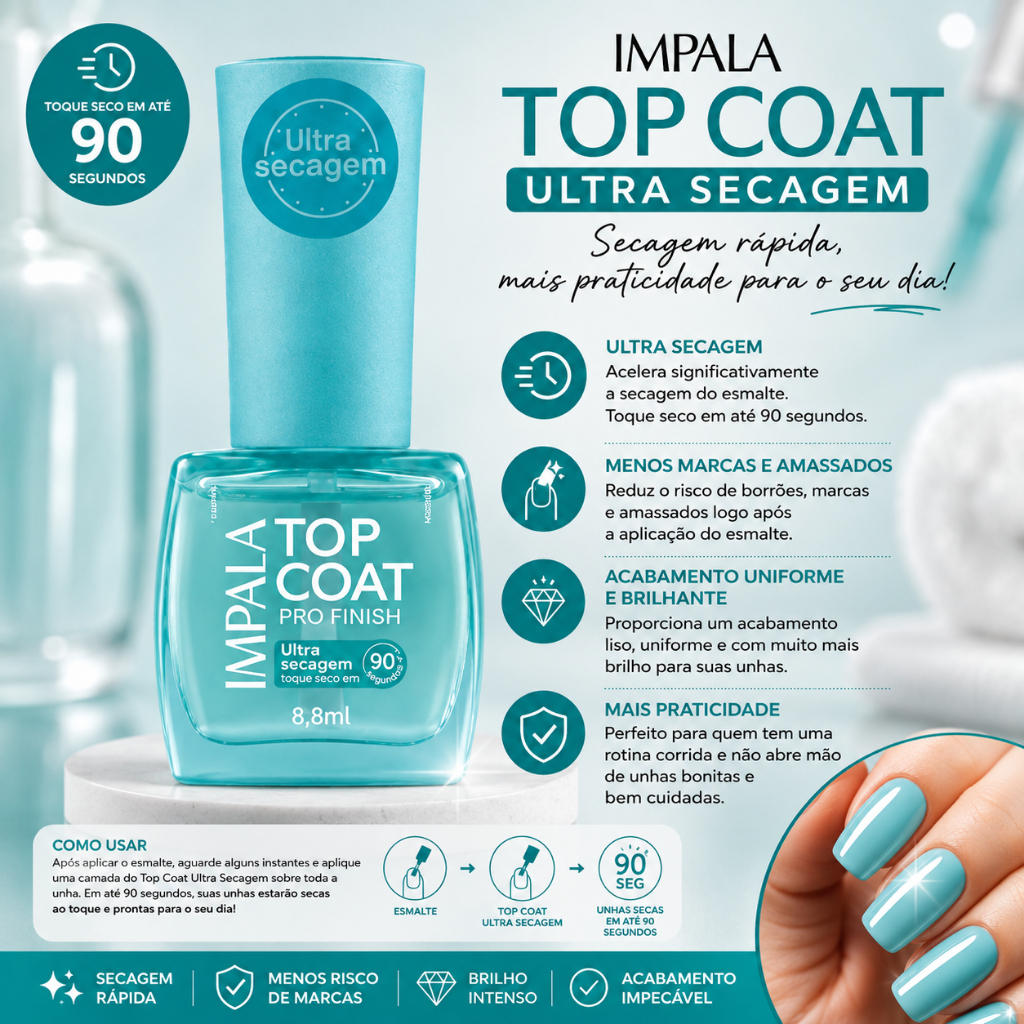 Esmalte Impala Top Coat Pro Finish Ultra Secagem 90s Lançamento ...