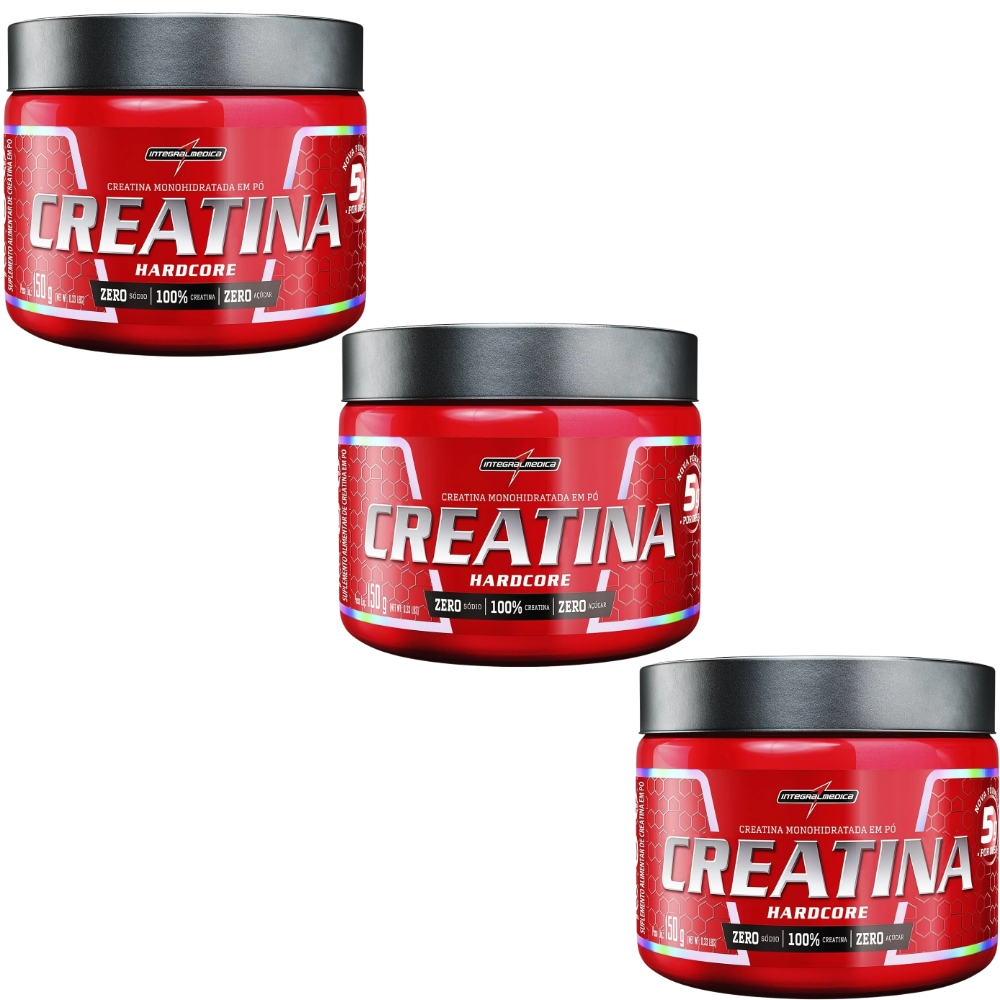 Kit 3x Creatina Monohidratada 100% Pura Hardcore 150g Integralmedica
