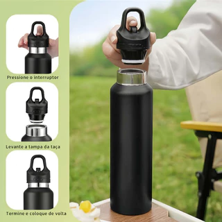 Garrafa Térmica Inox 700ml com Tampa Click, Portátil para Academia e Carro, Cores Foscas