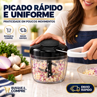 Mini Processador Triturador Manual de Alimentos 500ml 3 Lâminas Aço Inox Picador Moedor de Alho Cebola Legumes Temperos