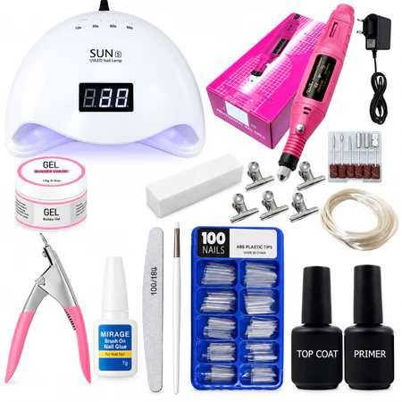 Kit unha para iniciantes gel completo cabine Sun 5 Led Uv 48w lixadeira elétrica unha unhas