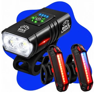 Lanterna 2 Led Farol Bike Usb Recarregável Led Luzes Com Visor + Sinalizador Traseira Led Usb Pisca