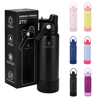 ROMANTIC CROWN Garrafa Térmica 800ml Aço Inox 304 Grande Capacidade com 2 Formas de Beber para Viagem e Esporte