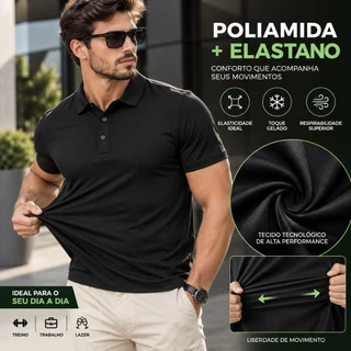 Camisa Polo Masculina em Tecido Gelado Elastico Tecnologica
