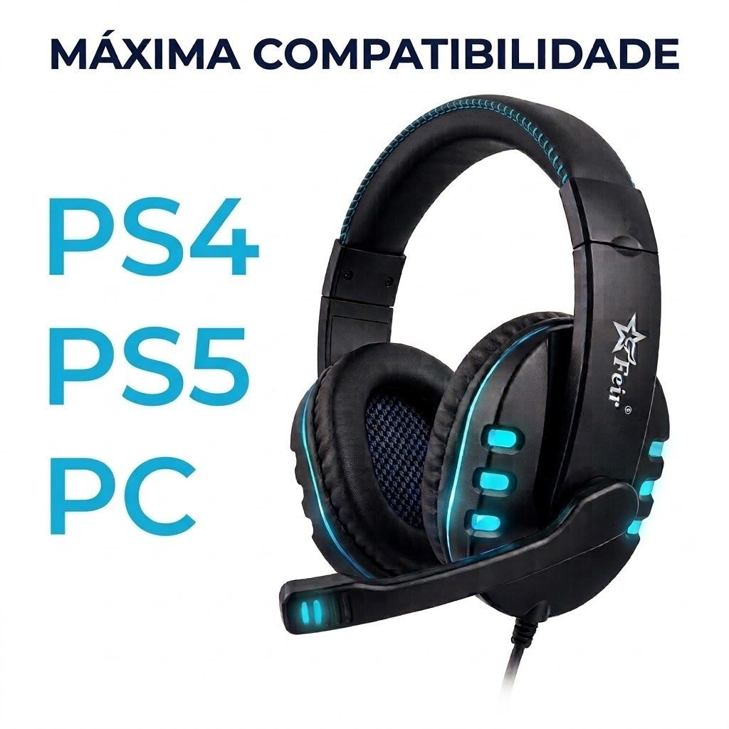 Headset Gamer RGB com Microfone USB para PS4, PS5 e PC, Cor aleatória ...
