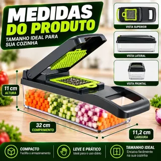 Fatiador de Legumes Ralador Multifuncional De Aço Inox 14 Em 1 Para Vegetais Frutas Legumes - BC