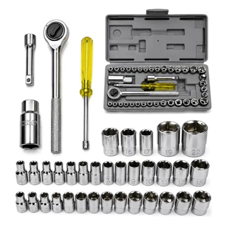 Kit Chave Soquete Catraca Reversível 40 Peças Aço Cromado