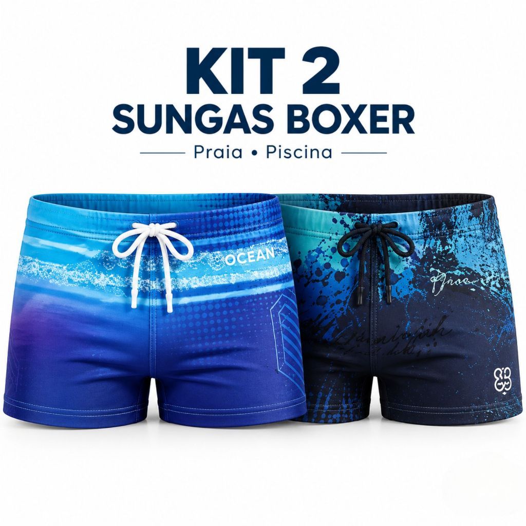Kit 2 Sungas Masculinas Boxer Premium Praia Piscina Com Forro Interno E Cordão De Ajuste