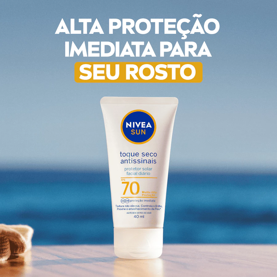 NIVEA SUN Protetor Solar Facial Toque Seco Antissinais FPS 70 40ml — foto 2