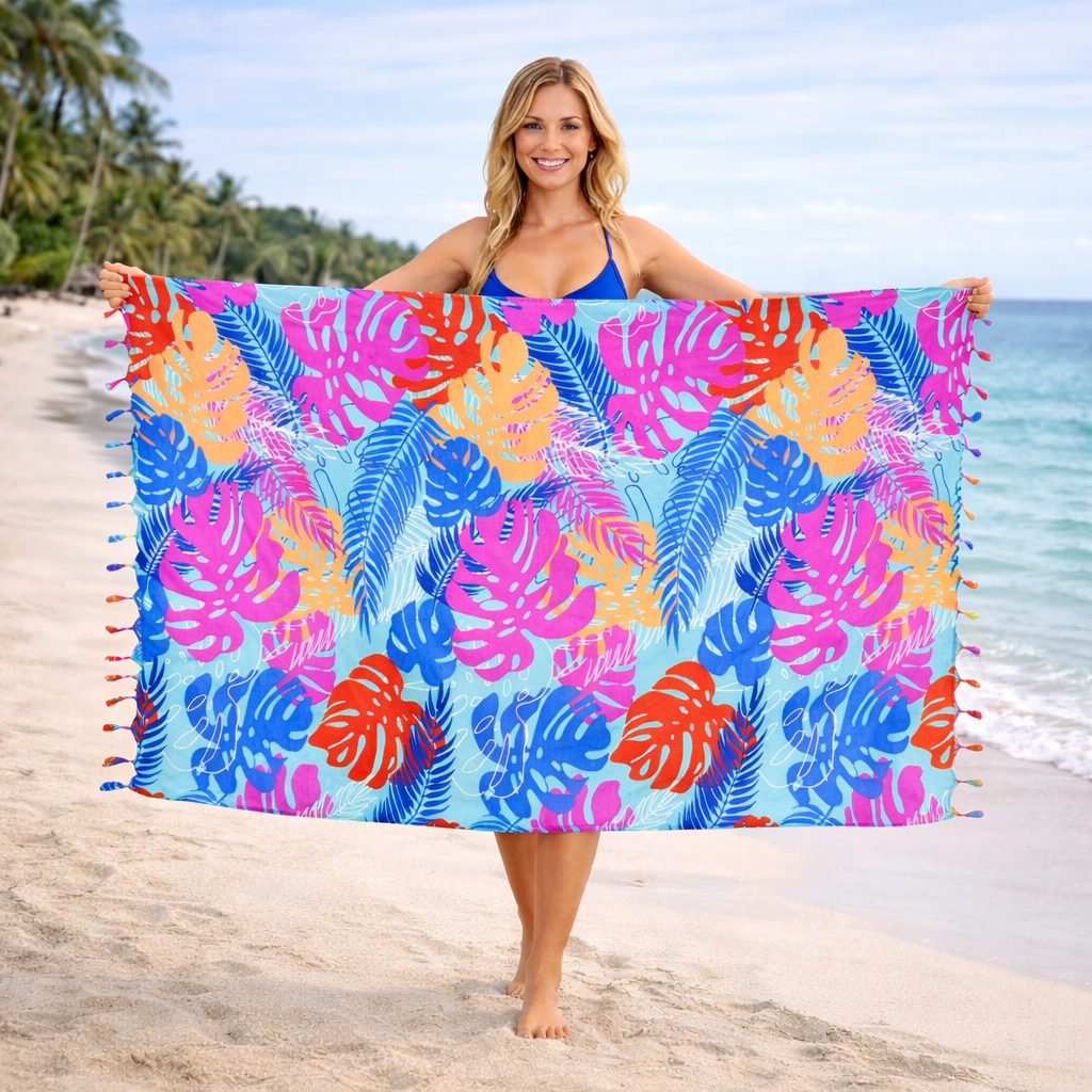 Canga de Praia Estampa Tropical Folhagem Colorida Saída de Praia Verão Moda Praia | Shopee Brasil