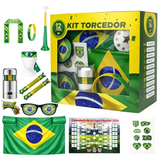 Copa 2026 Combo Torcedor Brasil: Bandeira + Adesivos + Trompete + Pintura Facial