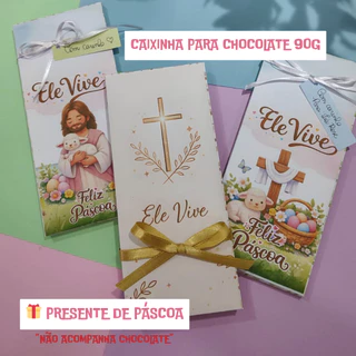 Caixinha Páscoa para Chocolate 90g Personalizada | 6 Estampas Coelhos e Páscoa Cristã | Lembrancinha de Páscoa | Páscoa em Oferta na Shopee