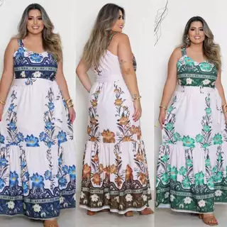 Vestido Longo  Plus Size – Look Fresco e Estiloso para o Verão em Oferta na Shopee