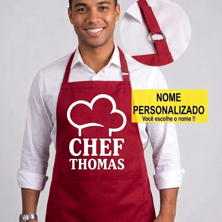 Avental Chef Bordado Seu Nome Restaurante, Cozinha, Culinari