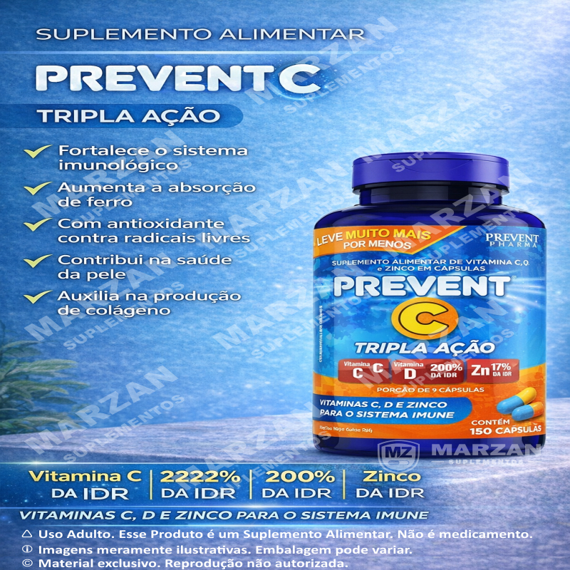 Vitamina C 1000mg + D + Zinco 150 Cápsulas Prevent Pharma | Shopee Brasil