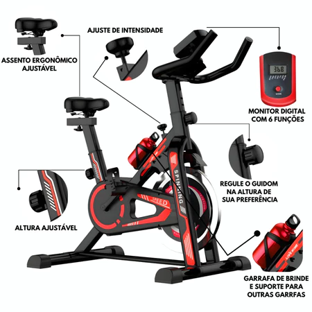 Bicicleta Bike Ergométrica Spinning Profissional Academia Ajuste Carga Roda Inércia Monitor Digital