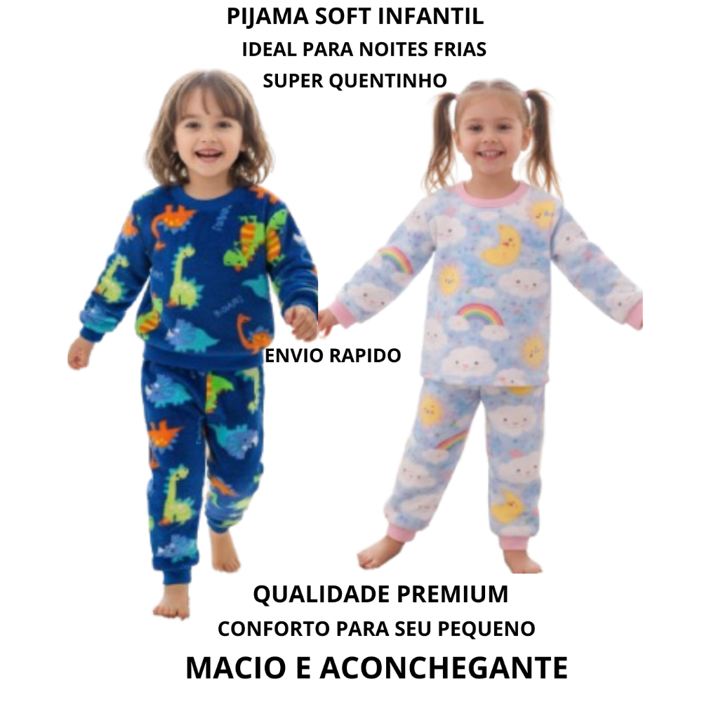 Pijama Soft Infantil Quentinho Inverno Menino/Menina Estampas Sortidas em Oferta na Shopee
