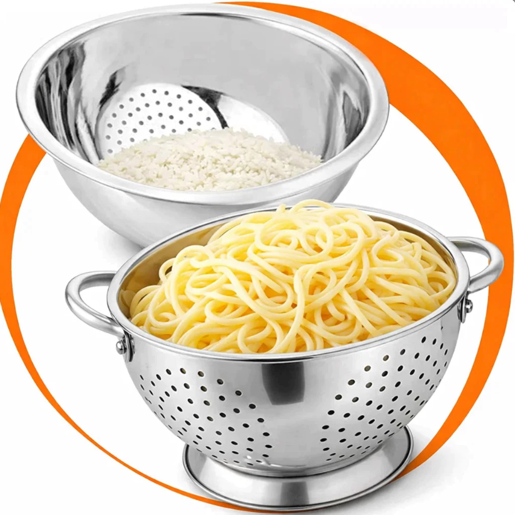 Escorredor de Macarrão Legumes Frutas Inox com Alças 23/24/28cm Peneira Cozinha Tigela Inoxidável Resistente