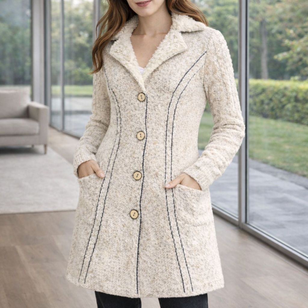 Sobretudo de Lã Longo Elegante Feminino Tricô Mousse Tranças na Manga ...