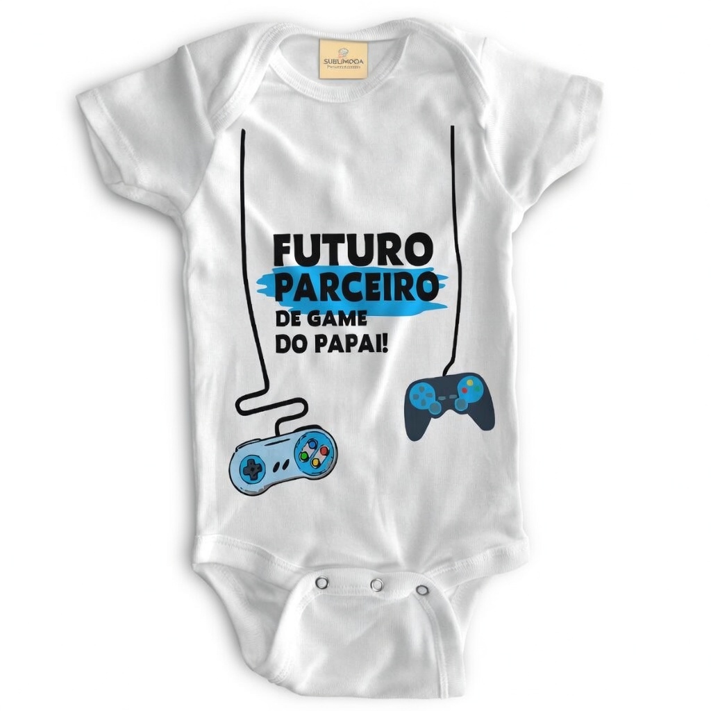 Body Bebê Personalizado - Futuro Parceiro de Game do Papai - Poliéster + Elastano