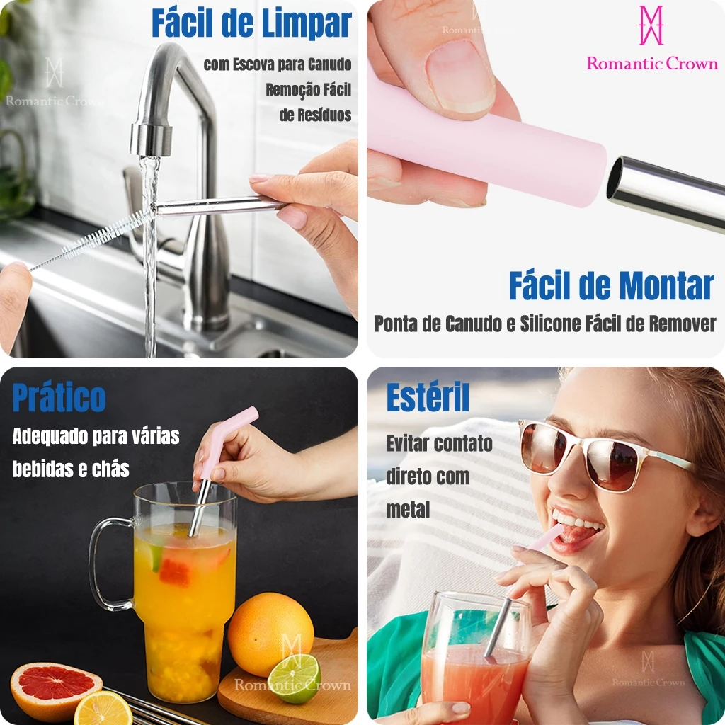 ROMANTIC CROWN Kit 2 Copo Térmico Inox Portátil 1200ml/600ml Garrafa Térmica Inoxidável com Tampa e Canudo