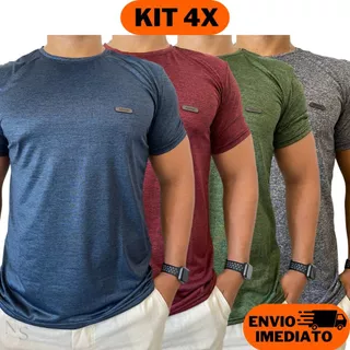 4 Camisetas Masculinas Kit Malha Fria Dry Fit Treino Academia Corrida