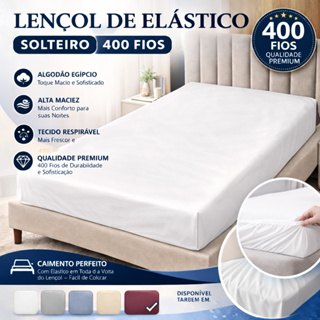 Lençol Com Elástico Premium Avulso 400 Fios Percal Liso Toque Macio Acetinado