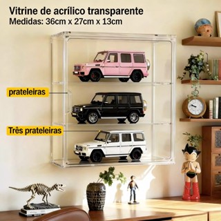 Caixa para modelos de carros acrílico transparente tampa antipoeira 3 camadas Instalação na parede