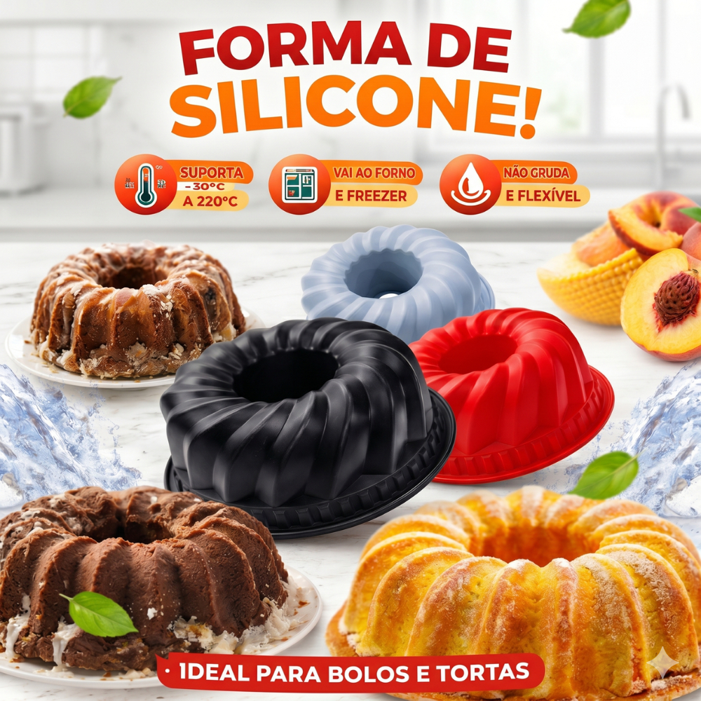 Forma de Silicone para Bolo e Pudim com Design Vazado 24x24x