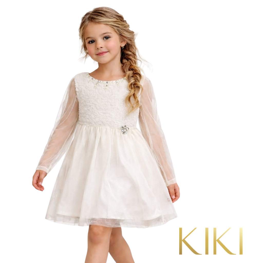 Vestido infantil manga longa festa Kiki Xodó Tamanhos 6 ao 12