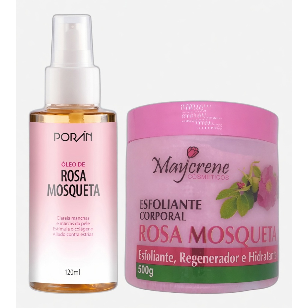 Kit Rosa Mosqueta Óleo + Esfoliante Corporal 500g Clareia Manchas ...