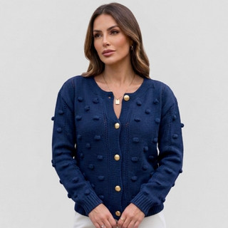 Casaco De Frio Luxo Com Detalhes e Botões De Tricot Tendência 2025 Blusa de frio feminina — foto 8 — Achou Levou Brasil